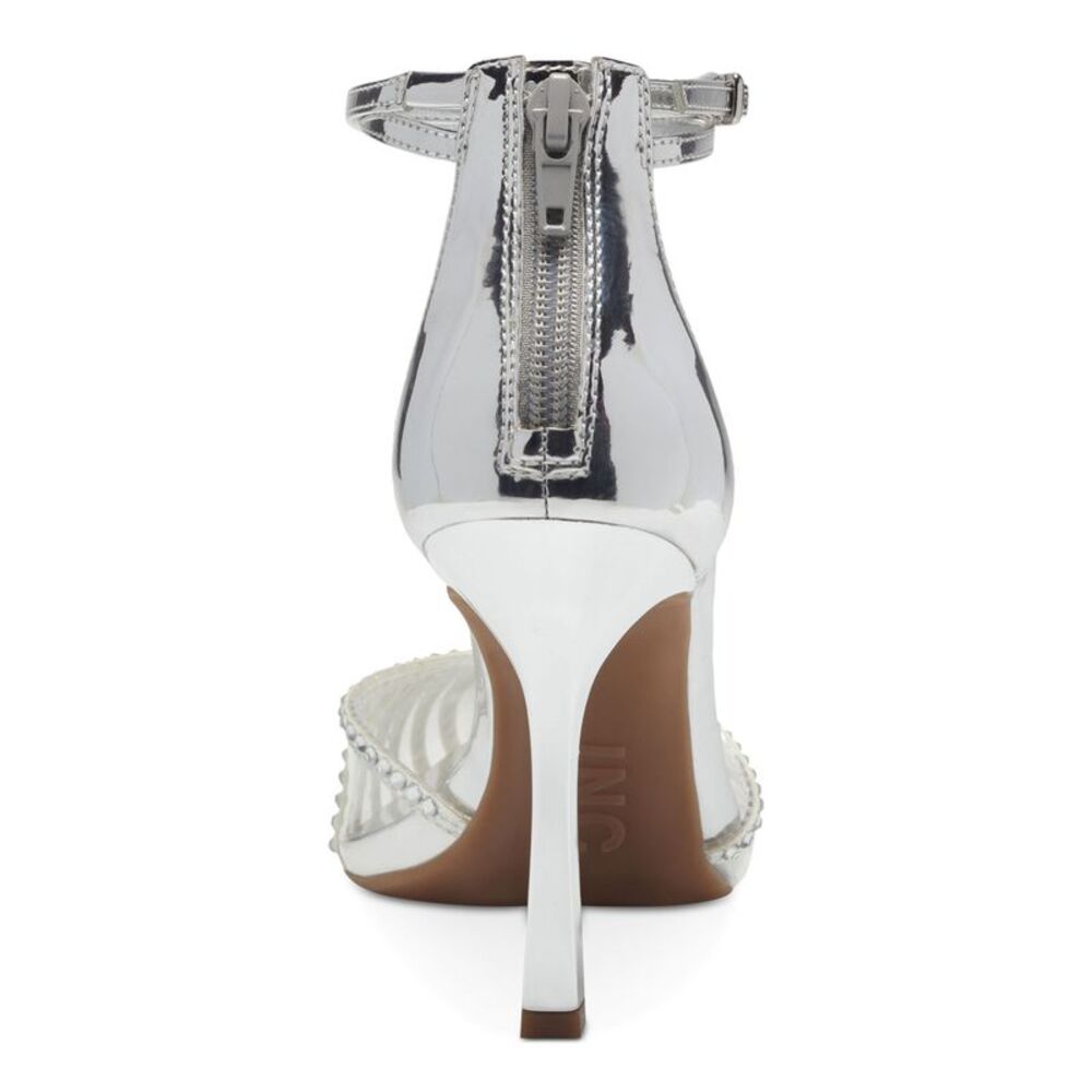 INC Womens Silver T-Strap Metallic Sovena Pointed Toe Stiletto Pumps Shoes 6 M - Picture 2 of 4